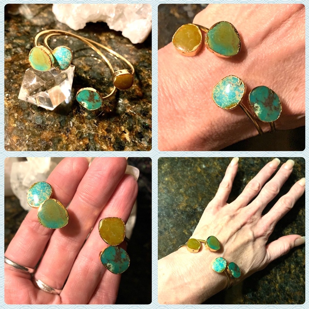 2 piece set gold plated turquoise cuffs/bracelet